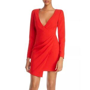 Likely DANI Asymmetrical V-Neck Pleated Faux Wrap Long Sleeve Sheath Mini Dress
